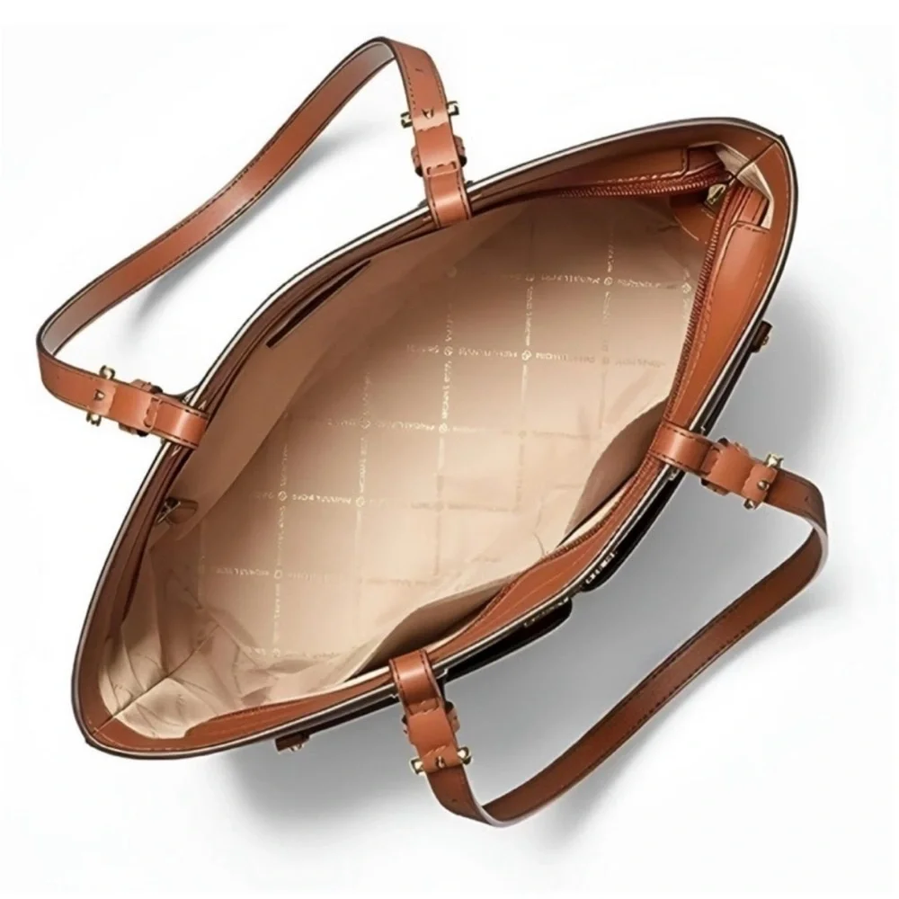 Michael Kors Signature Double Pocket Tote Shoulder Bag Brown
